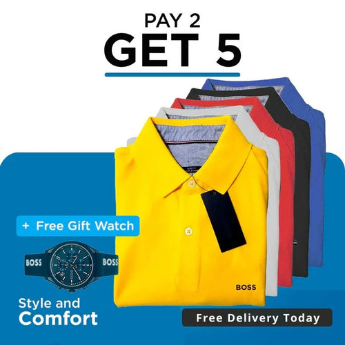 KIT POLO PREMIUM SHIRTS [PAY 2 GET 5] + WATCH